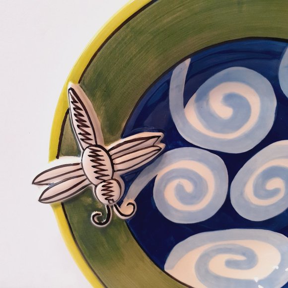 NICOLE ENGBLOM Whimsical CERAMIC FROG POND DRAGONFLY Plate 8" - Picture 7 of 10